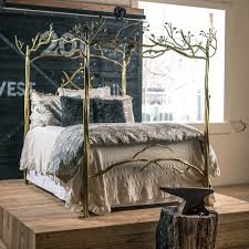 Rustic Style Canopy Iron Bed Frame