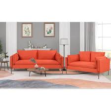linen fabric top orange sofa set