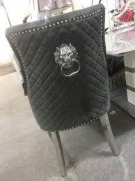 Browse our fabulous range today! 4 X Luxury Grey Velvet Dining Chairs With Chrome Lion Head Door Knocker And Legs Ebay