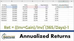 calculate annualized returns for
