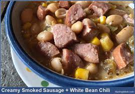 creamy smoked sausage white bean chili