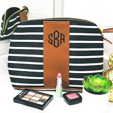 monogrammed cosmetic bag striped