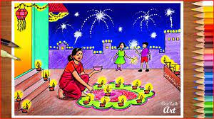 In the chaotic and stressful planet we inhabit, happiness is overshadowed by negativity and insecurity and so the need for something that could bring positivity has been felt time and again. How To Draw Happy Diwali Scene Drawing An Indian Festival Scenery Step By Step For Beginners Youtube