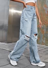 street fashion blue ripped jeans