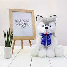 mr smith husky dog stuffed toy blue