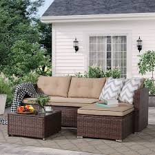 Outdoor Sectional Sofa Brown Rattan