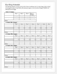 Eye Drop Schedule Sheet Template Printable Medical Forms