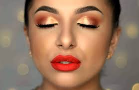 warm eyes bold orange lip makeup