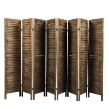 8 Panel Screen Folding Louvered Room Divider Sycamore Wood Brown