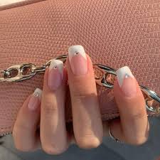 french acrylic nails with rhinestones