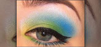 makeup look with aqua and lime green