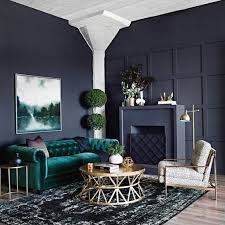 Green Velvet Sofa And Black Walls