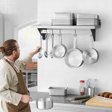 Regency 12 X 36 Stainless Steel Wall Mounted Pot Rack With Shelf And 18 Galvanized Hooks