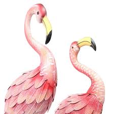 2 Piece Pink Flamingo Garden Statue Set