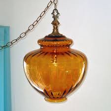 Large 1960s Paneled Amber Glass Hanging