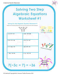 Two Step Algebraic Equations Worksheet 1