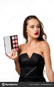 attractive black dress red lips