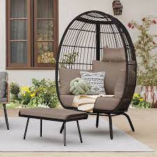 Black Wicker Egg Chair With Ottoman