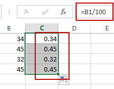 without multiplying 100 in excel