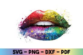rainbow glitter lips svg graphic by