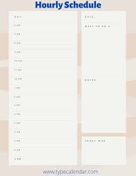 hourly schedule templates printable