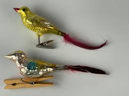 2 Vintage Mercury Glass Bird Clip