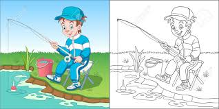 Coloring pages for kids fish coloring pages. Coloring Page With Boy Fishing Line Art Drawing For Kids Activity Royalty Free Cliparts Vectors And Stock Illustration Image 160862251