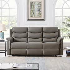 J E Home 77 5 In W Square Arm Faux Leather 3 Seat Straight Motion Reclining Sofa With Flippable Middle Backrest In Gray