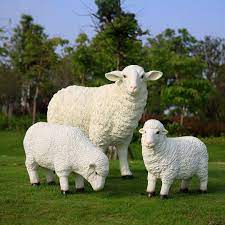 Fiberglass Grazing Sheep Lawn Statue