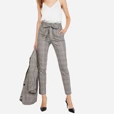 Express High Waisted Plaid Sash Tie Ankle Pant Nwt