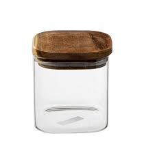 Square Kitchen Glass Jar Acacia Wood