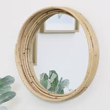 round rattan wooden wall mirror 29cm x 29cm