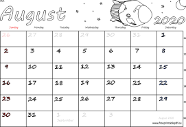 Yearly calendar showing months for the year 2020. August 2020 Usa Calendar Free Printable Pdf
