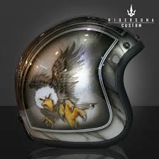 Silver Black Shadow Hawk Skull Fire Open Face Airbrush Jet Riders Dna Hand Paint Helmet