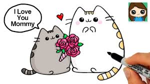 how to draw i love you mom pusheen