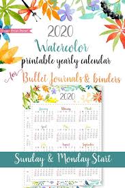 The 12 months calendar for kids available as free download. 2020 One Page Bullet Journal Calendar Watercolors Press Print Party