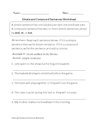 Simple And Compound Sentences Worksheet Simple Compound