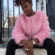 2017 Womens Pink And Blue Faux Fur Coat