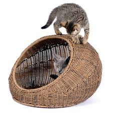 Fluffy needs a soft place to sleep—from multifunctional cat lounges to handwoven baskets and caves, these designer beds are every bit as stylish as they are functional. D Garden Wicker Cat Bed Dome For Medium Indoor Cats A Covered Cat Hideaway Hut Of Rattan Houses Pets In Dome Basket Welcome To The Cat Site
