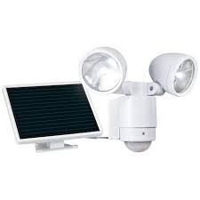 A wide variety of outdoor security lighting. White Dual Head Solar Powered Led Outdoor Security Light 4c337 Lamps Plus Security Lights Outdoor Security Lighting Solar Led Spotlight