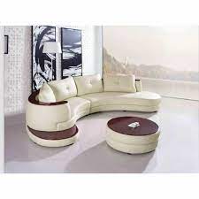 4 Seater Wood Round Leather Sofa Set White