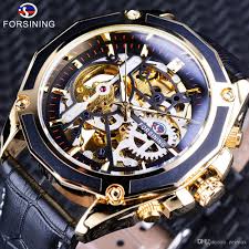 Forsining Transparent Case Gear Movement Steampunk Men Automatic Skeleton Watch Top Brand Open Work Design Self Winding Latest Watches Trendy Watches