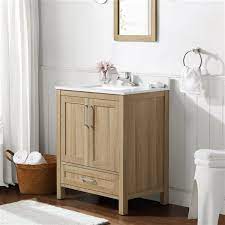 White Oak Single Sink Bathroom Vanity