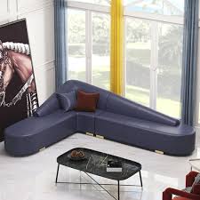 modern blue faux leather sectional