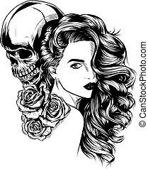 Only 1 available and it's in 18 people's carts. Skull And Roses Vector Illustration With Flowers Of Roses Skull And Spiderweb Canstock