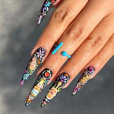 extra long sti fake nails colorful