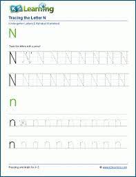 tracing the letter n n k5 learning