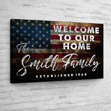 Welcome To Our Home Sign Usa Flag Wall