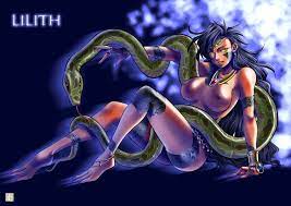 1girls breasts buntaichou demon female female only lilith (megami  tensei) lilith (shin megami tensei) megami tensei monster girl nude persona  shin megami tensei simple background sitting snake snake girl