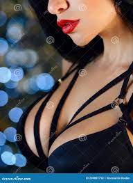 Sensual Woman with Red Lips and Big Breasts in Black Bra. the Concept of  Underwear Stock Photo - Image of person, lingerie: 209807710